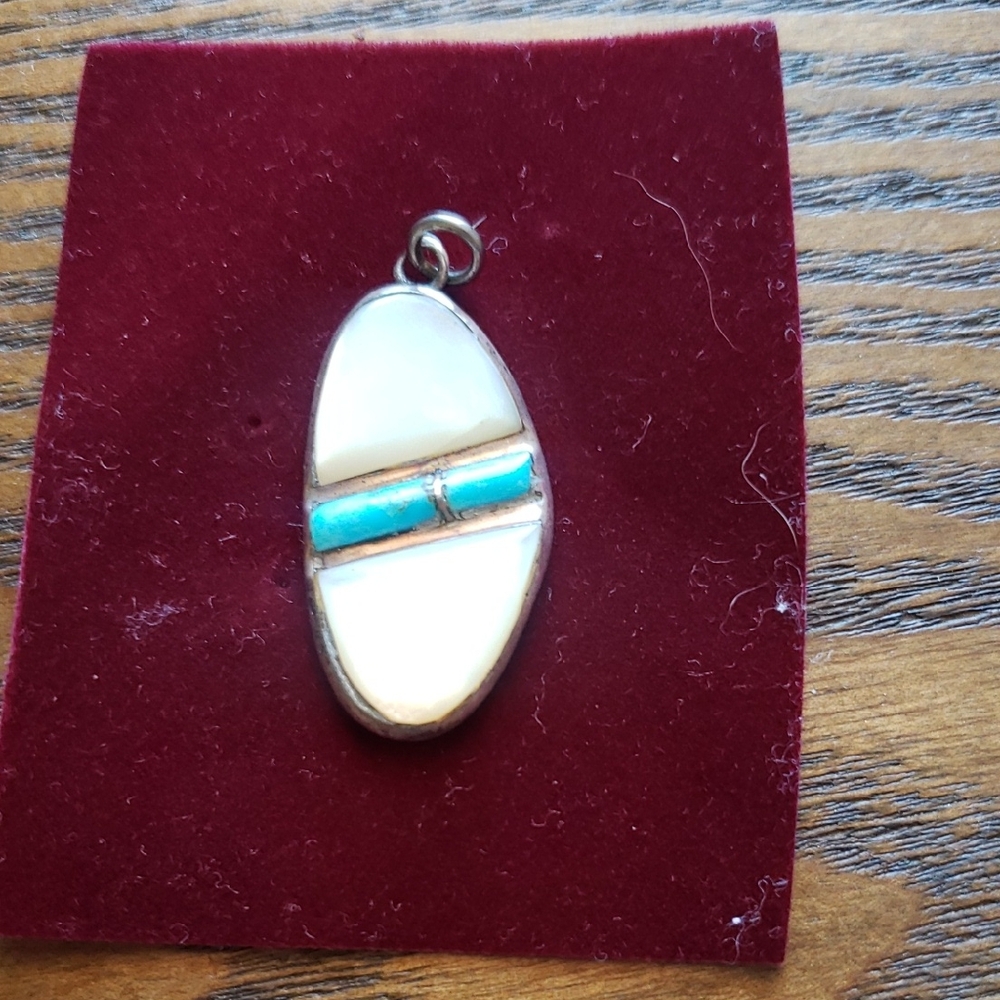 Zuni Turquoise mother of pearl sterling silver pendant